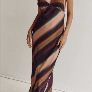DISSH Striped Slip Maxi Dress in Blush, Green & Black Tones